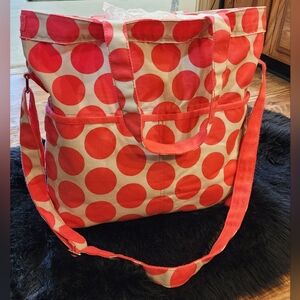 Thirty One 31 Retro Metro Fold Over Tote in Coral Mod Dot